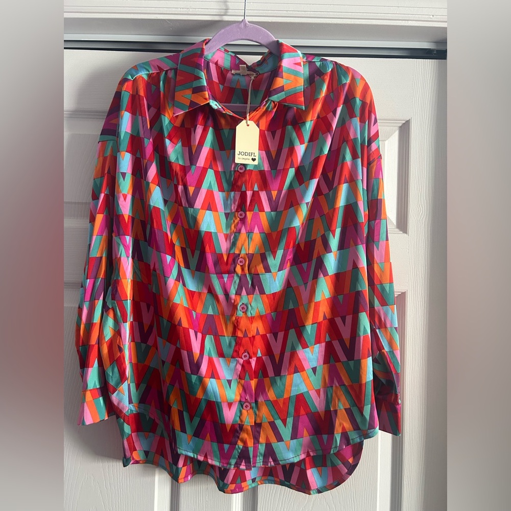 JODIFL Multicolor Geometric Button Down Shirt